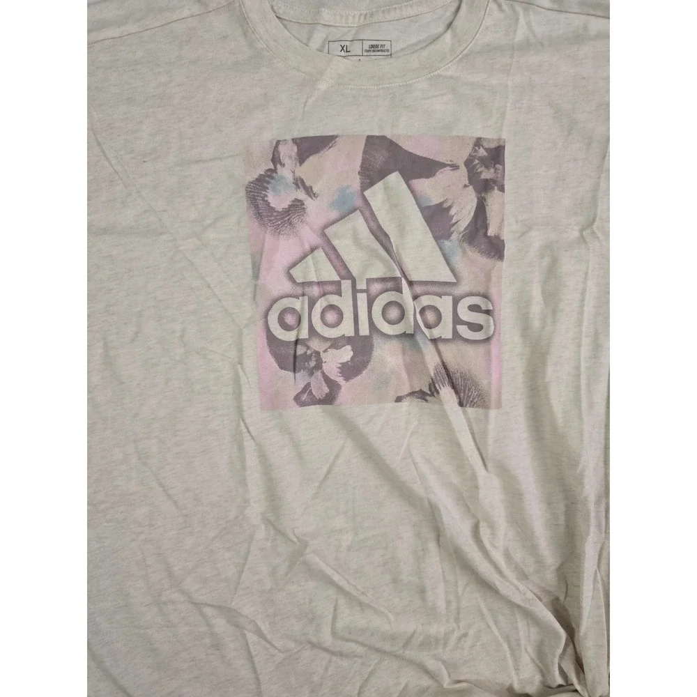Adidas Girls XL Loose Fit Graphic T-Shirt Tan Heather Side Tie AA3189 NWT